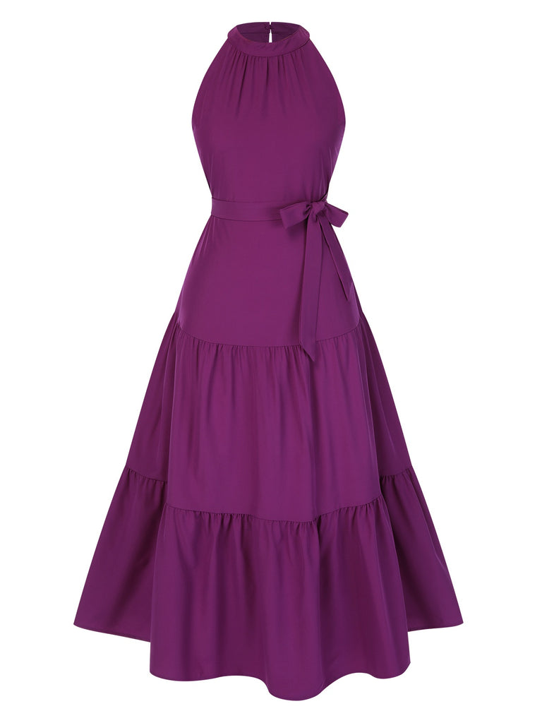1950s Solid Crew Halter Tiered Dress: where 1950s romance meets her modern spirit