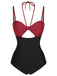 1950s Solid Cutout Halter Strap Swimsuit, vintage swimsuit, pin-up swimwear - perfect for women who love vintage and retro fashion