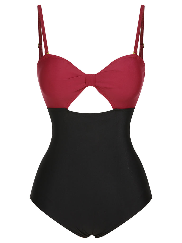 1950s Solid Cutout Halter Strap Swimsuit, vintage swimsuit, pin-up swimwear - perfect for women who love vintage and retro fashion