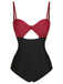 1950s Solid Cutout Halter Strap Swimsuit, vintage swimsuit, pin-up swimwear - perfect for women who love vintage and retro fashion