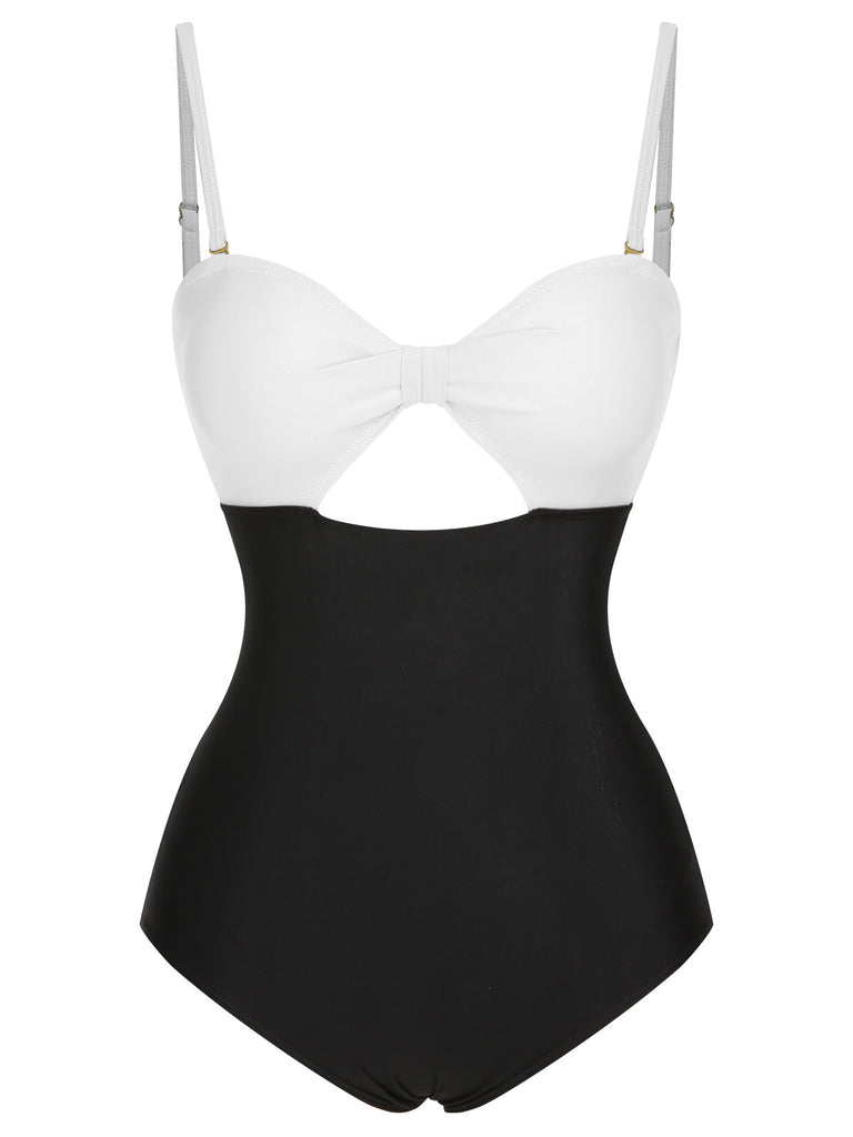 1950s Solid Cutout Halter Strap Swimsuit, vintage swimsuit, pin-up swimwear - perfect for women who love vintage and retro fashion