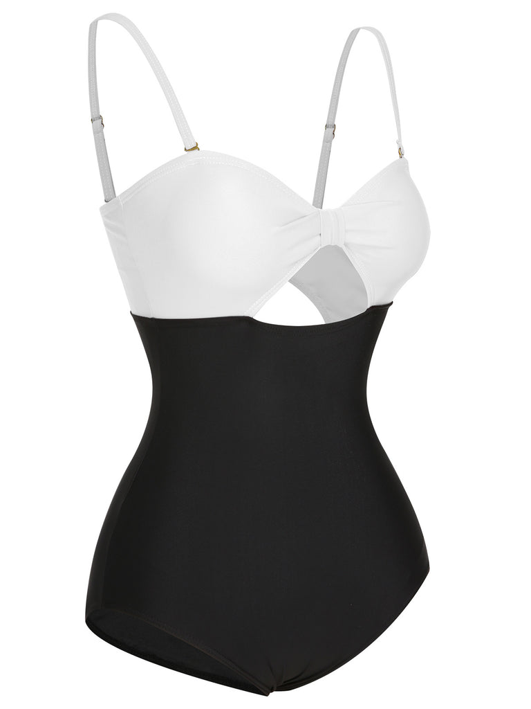 1950s Solid Cutout Halter Strap Swimsuit, vintage swimsuit, pin-up swimwear - perfect for women who love vintage and retro fashion