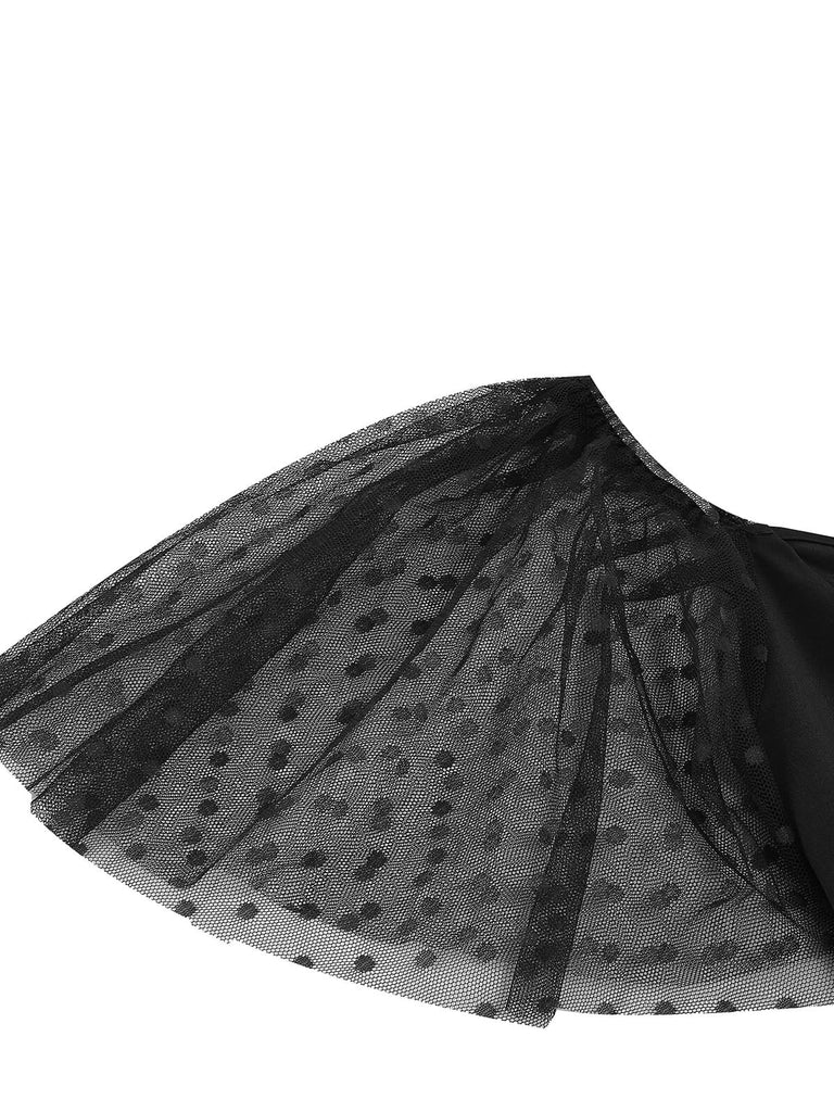 1950s Solid Dots Mesh Sleeve V-Neck Dress — a 1950s silhouette that turns sidewalks into runways