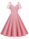She slips into this 1950s Solid Dots Mesh Sleeve V-Neck Dress and suddenly it's a 1950s daydream