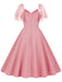 This 1950s Solid Dots Mesh Sleeve V-Neck Dress wraps her in 1950s elegance, one twirl at a time
