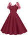 She slips into this 1950s Solid Dots Mesh Sleeve V-Neck Dress and suddenly it's a 1950s daydream