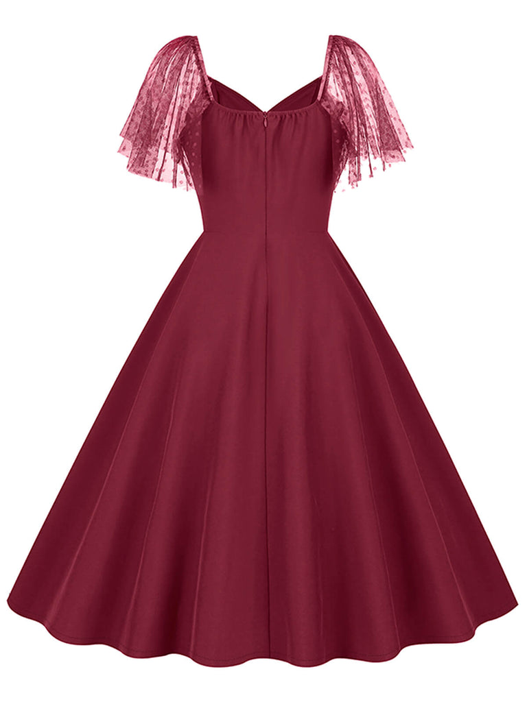 1950s Solid Dots Mesh Sleeve V-Neck Dress: where 1950s romance meets her modern spirit