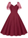 1950s Solid Dots Mesh Sleeve V-Neck Dress: where 1950s romance meets her modern spirit