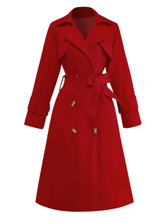 1950s Solid Double-Breasted Lapel Trench Coat - vintage fashion, retro style