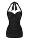 1950s Solid Gathered Halter Swimsuit: beautiful vintage swimwear, retro swimsuit, pin-up style with timeless appeal