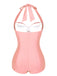 Red 1950s Solid Gathered Halter Swimsuit, vintage swimsuit, pin-up swimwear - perfect for women who love vintage and retro fashion