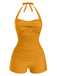 1950s Solid Halter Boxer One-Piece Swimsuit — 1950s poolside glamour meets sun-drenched confidence
