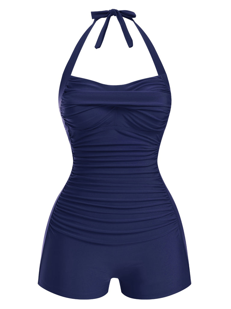 1950s Solid Halter Boxer One-Piece Swimsuit — because 1950s glamour never goes out of style