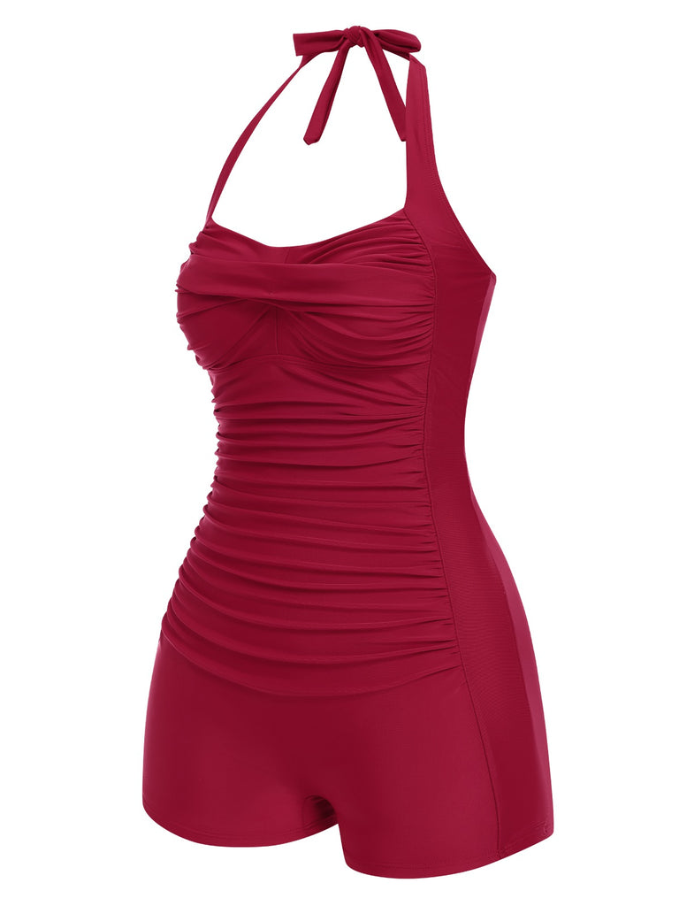 1950s Solid Halter Boxer OnePiece | 1950s | vintage swimsuit, retro beachwear