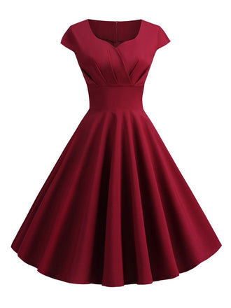 1950s Solid Heart Neck Short Sleeve Dress — a 1950s silhouette that turns sidewalks into runways