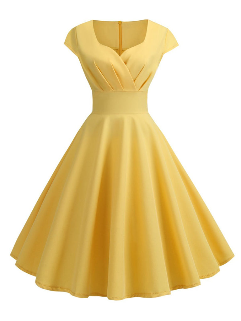 1950s Solid Heart Neck Short Sleeve Dress | Retro Stage