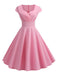 1950s Solid Heart Neck Short Sleeve Dress: where 1950s romance meets her modern spirit
