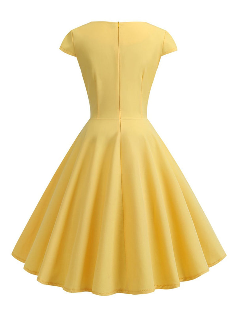 1950s Solid Heart Neck Short Sleeve Dress, vintage dress, retro fashion, rockabilly, pin-up fashion - perfect for women who love vintage and retro fashion