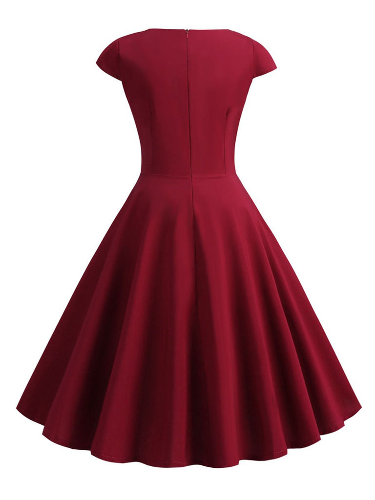 1950s Solid Heart Neck Short Sleeve Dress, vintage dress, retro fashion, rockabilly, pin-up fashion - perfect for women who love vintage and retro fashion