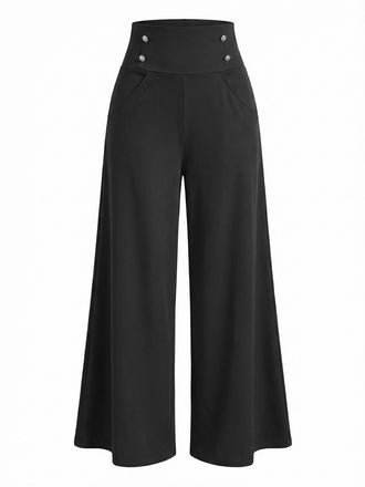 1950s Solid High Waist Double Breasted Wideleg Pants - vintage fashion, retro style