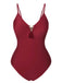 1950s Solid Hollow V-Neck One-Piece Swimsuit, vintage swimsuit, pin-up swimwear - perfect for women who love vintage and retro fashion