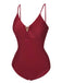 1950s Solid Hollow V-Neck One-Piece Swimsuit, vintage swimsuit, pin-up swimwear - perfect for women who love vintage and retro fashion