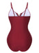 1950s Solid Hollow V-Neck One-Piece Swimsuit, vintage swimsuit, pin-up swimwear - perfect for women who love vintage and retro fashion