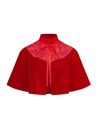 1950s Solid Lace Velvet Patchwork Cape - vintage fashion, retro style