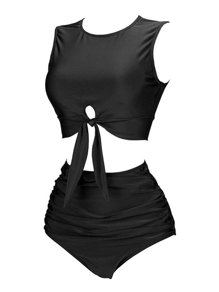 1950s Solid Lace-Up Crewl Neck Swimsuit, vintage swimsuit, pin-up swimwear - perfect for women who love vintage and retro fashion