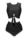 1950s Solid Lace-Up Crewl Neck Swimsuit, vintage swimsuit, pin-up swimwear, retro beach style, women, elegant