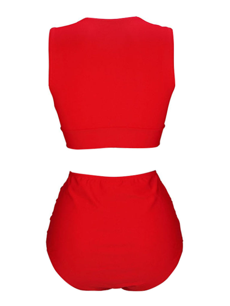 1950s Solid Lace-Up Crewl Neck Swimsuit, vintage swimsuit, pin-up swimwear - perfect for women who love vintage and retro fashion
