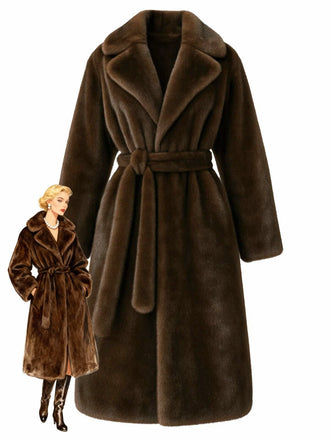 1950s Solid Lapel Artifical Fur Robe Coat - vintage fashion, retro style
