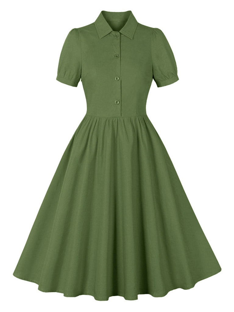 1950s Solid Lapel Buttons Swing Dress, vintage dress, retro fashion, rockabilly, pin-up fashion - perfect for women who love vintage and retro fashion