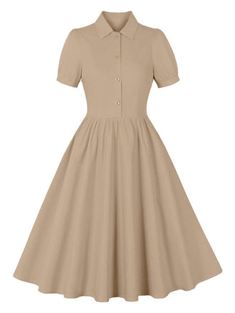 1950s Solid Lapel Buttons Swing Dress, vintage dress, retro fashion, rockabilly, pin-up fashion - perfect for women who love vintage and retro fashion