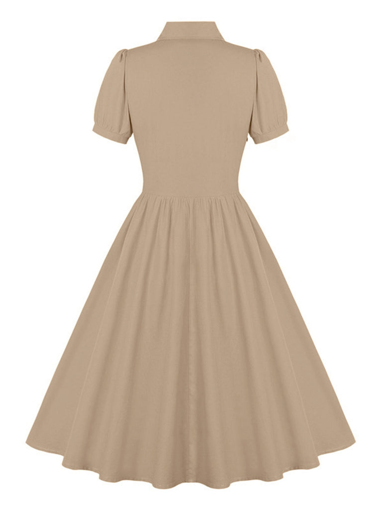 1950s Solid Lapel Buttons Swing Dress, vintage dress, retro fashion, rockabilly, pin-up fashion - perfect for women who love vintage and retro fashion