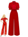 1950s Solid Lapel Floral Lace Tie Neck Jumpsuit - vintage jumpsuit, retro fashion