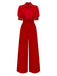 1950s Solid Lapel Floral Lace Tie Neck Jumpsuit - vintage jumpsuit, retro fashion