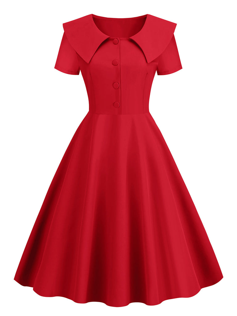 1950s Solid Lapel Swing Dress: where 1950s romance meets her modern spirit