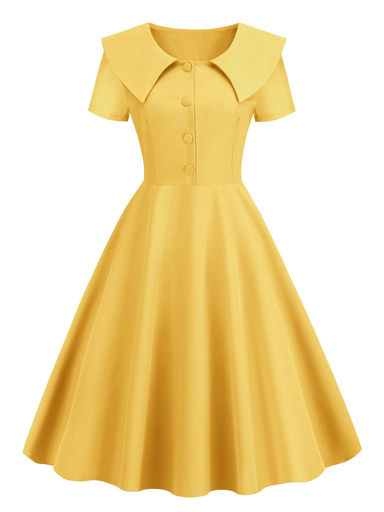 1950s Solid Lapel Swing Dress — a 1950s silhouette that turns sidewalks into runways