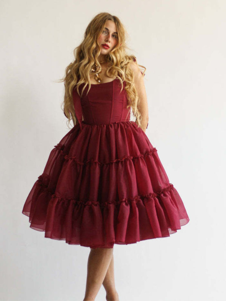Retro Ruffle Bar 1950s Solid Multi-Layered Ruffle Tulle Dress | Retro Stage