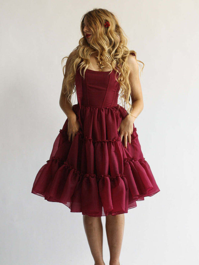 1950s Solid Multi-Layered Ruffle Tulle Dress | Retro Stage