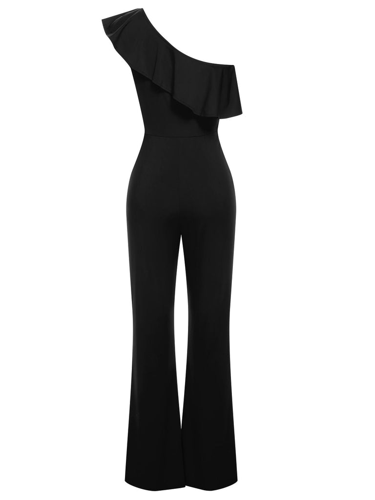 1950s Solid One Shoulder Ruffled Jumpsuit, vintage romper, retro jumpsuit - perfect for women who love vintage and retro fashion
