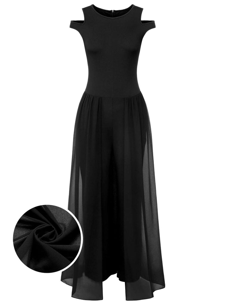 This 1950s Solid Patchwork Sleeveless Cutout Jumpsuit whispers 1950s secrets to those who notice