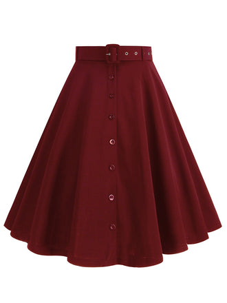 She sways in this 1950s Solid Pleated Button Belted Skirt and it's pure 1950s magic