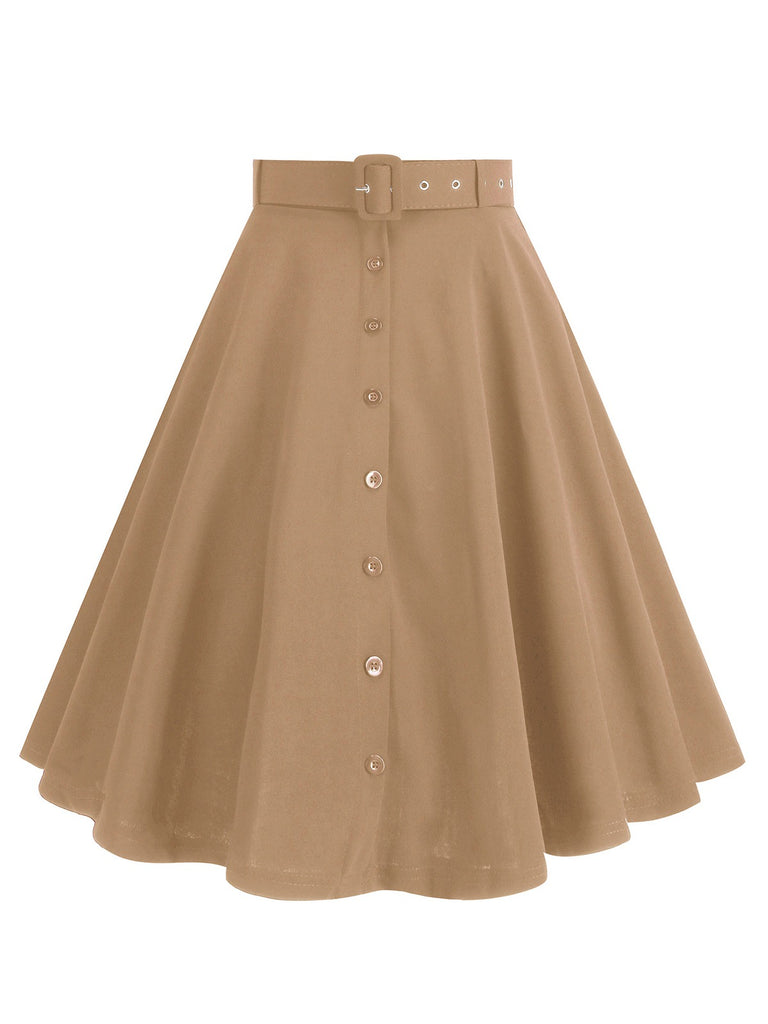 She sways in this 1950s Solid Pleated Button Belted Skirt and it's pure 1950s magic