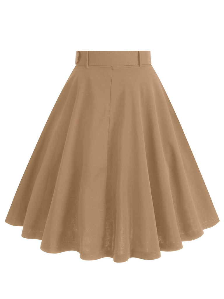 This 1950s Solid Pleated Button Belted Skirt spins 1950s stories with every step