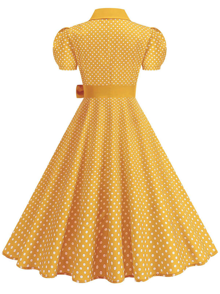 1950s Solid Polka Dot Shirt Collar Belted Swing Dress: beautiful vintage dress, retro fashion, elegant style with timeless appeal