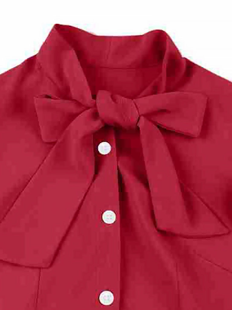 1950s Solid Ruffle Sleeve Bow Neck Dress: timeless style reimagined