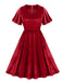 She slips into this 1950s Solid Ruffle Sleeves Velvet Dress and suddenly it's a 1950s daydream