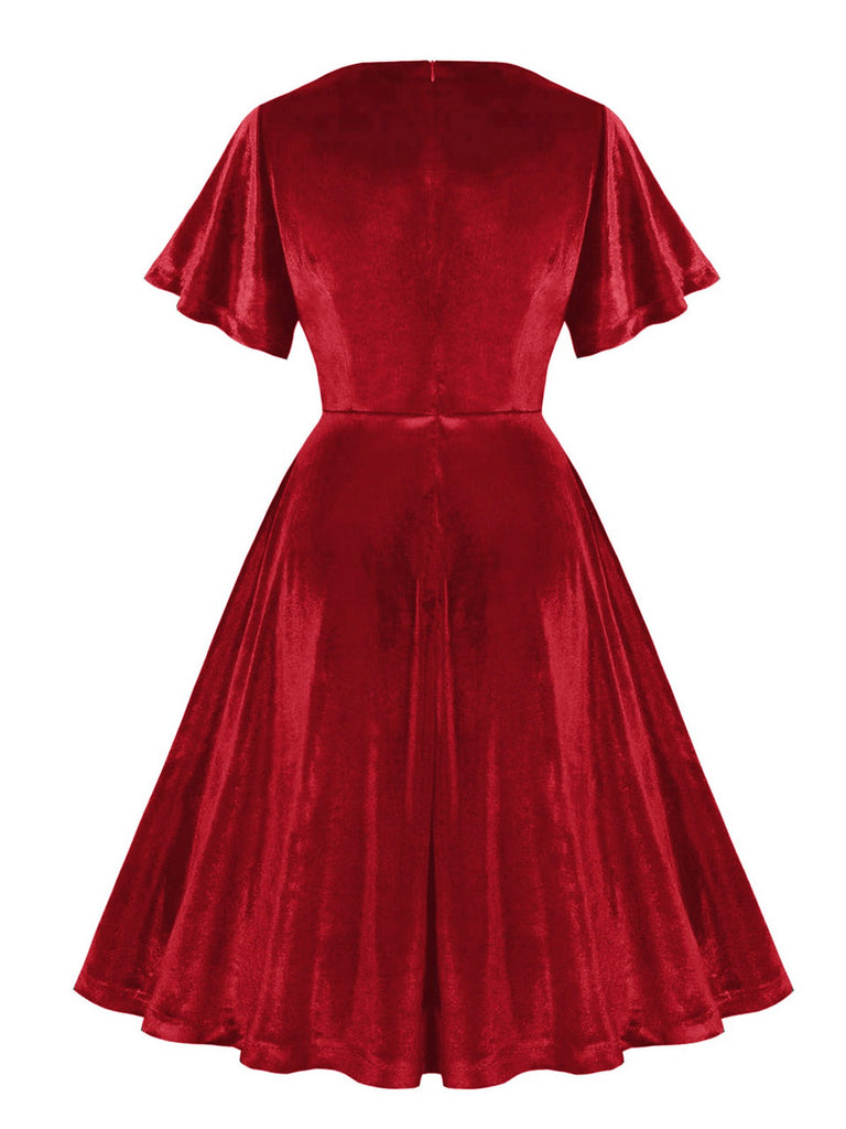 1950s Solid Ruffle Sleeves Velvet Dress: where 1950s romance meets her modern spirit